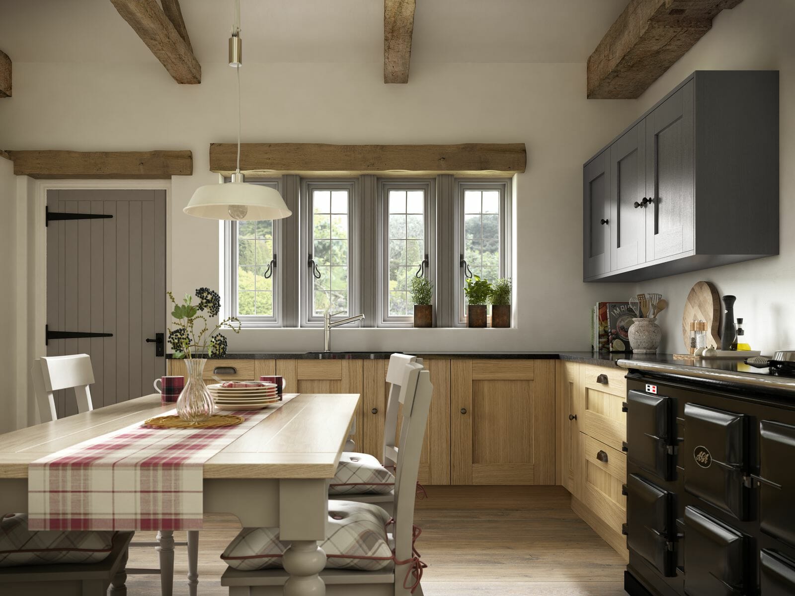 Dark grey and wooden in frame kitchen Dark grey and wooden in frame kitchen